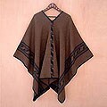 'Brown Black Glyphs' Alpaca Wool Reversible Poncho (Peru)