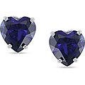10k White Gold Created Sapphire Heart Studs