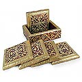 Set of Six Meenakari 'Royal Wine' Coasters (India)