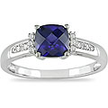 10k White Gold Created Sapphire and Diamond Ring