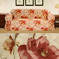 Bouquet Floral Faux Suede Sofa Slipcover