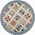 Hand-hooked Sailor Ivory Wool Rug (4' Round)