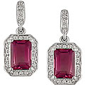 10k White Gold Created Ruby Diamond Earrings