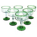 Set of 6 Blown Glass Green Margarita Glasses (Mexico)