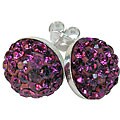 Sterling Silver Fuchsia Crystal Studded Dot Earrings