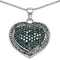 Sterling Silver 1 1/5ct TDW Blue Diamond Heart Necklace