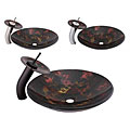 Geyser Colored Smoke Bathroom Glass Vessel Sink and Waterfall Faucet
