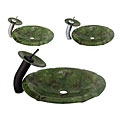 Geyser Emerald Reef Glass Vessel Sink and Waterfall Faucet Combo