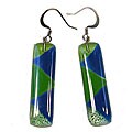 Fused Glass Rectangular Green and Blue Earrings (Chile)