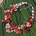 Stainless Steel Pearl/ Agate 'Elixir' Flower Necklace (Thailand)