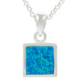 Sterling Silver with Faux Blue Opal Square Necklace