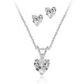 Icz Stonez Sterling Silver CZ Heart Solitaire Necklace/ Earring Set