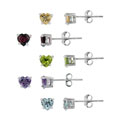 Glitzy Rocks Sterling Silver Multi-gemstone Heart Earring Studs (Set of 5)