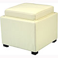 Bobbi Tray Off-white Bicast Leather Storage Ottoman