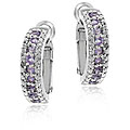 Glitzy Rocks Sterling Silver Amethyst and Diamond Accent Semi-hoop Earrings