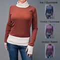 AtoZ Women's Rib Trim Turtleneck with Thumbholes