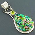 Rainbow Abalone and Peridot Sterling Silver Pendant (Indonesia)
