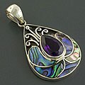 Sterling Silver Amethyst Rainbow Abalone Pendant (Indonesia)