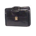Bond Street Lockable Front Flap Top Zip Black Leather Briefcase