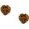 10k White Gold Smokey Quartz Heart Stud Earrings