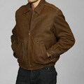 Van Heusen Men's Distressed New Zealand Lambskin Bomber Jacket