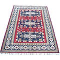 Indo Kazak Hand-knotted Red/ Navy Rug (4' x 6')