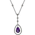 Sterling Silver Amethyst/ 1/10ct TDW Diamond Teardrop Necklace