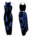 Women's Blue on Black Hibiscus Sarong (Indonesia)