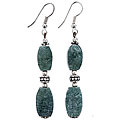Sterling Silver Green Serpentine Dangle Earrings (Thailand)