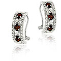 Glitzy Rocks Sterling Silver Garnet and Diamond Half Hoop Earrings