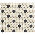 SomerTile 12.75x11-in New York 1-in Hex White/Black Dot Unglazed Porcelain Mosaic Tile (Pack of 10)