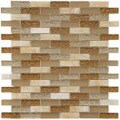 SomerTile 12x12-in Reflections Subway 5/8x2-in Amber Glass/Stone Mosaic Tile (Pack of 10)