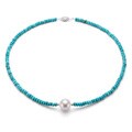 DaVonna Sterling Silver Turquoise/ Freshwater Pearl Necklace (12-13 mm)