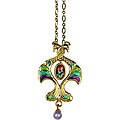 Goldtone Pewter CZ Double Peacock Vintage Necklace