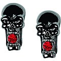 Pewter Red Crystal Black Skull Earrings
