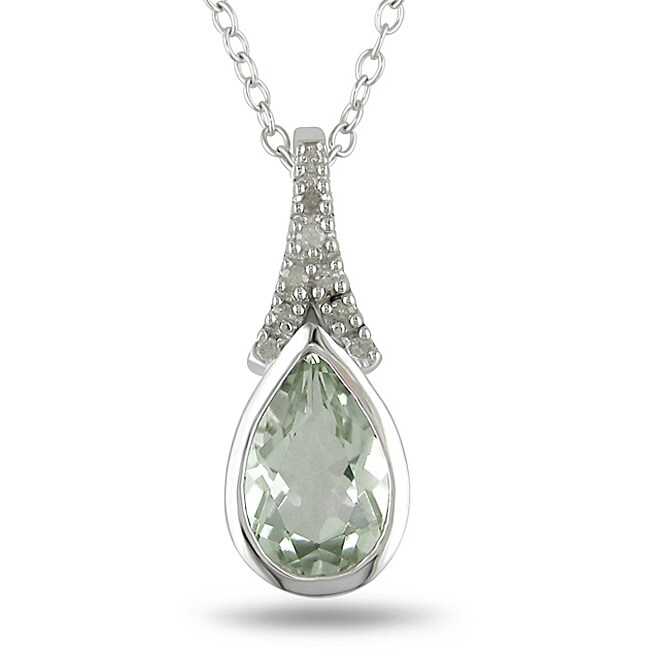 Sterling Silver Green Amethyst and Diamond Necklace