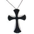 Sterling Silver Dark Blue and White Sapphire Cross Necklace