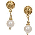 Charming Life 22k Gold Overlay Pearl Bali Earrings (10 mm)