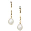 14k Gold FW Pearl and 1/10ct TDW Diamond Earrings (7 mm)