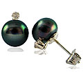 DaVonna Sterling Silver Black FW Pearl/ 1/10ct TDW Diamond Earrings (8-8.5 mm)