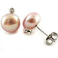 Sterling Silver Pink FW Pearl/ 1/10ct TDW Diamond Earrings (8-8.5 mm)