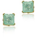 14k Gold Cubic Zirconia Princess Firefly Green Stud Earrings