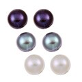 DaVonna Sterling Silver Multi-colored FW Pearl Stud Earrings (8-9 mm) (Set of 3)