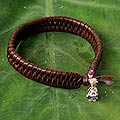 Leather and Silver 'Brown Rose Nest' Pearl Bracelet (Thailand)