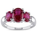 Sterling Silver Created Ruby 3-stone Ring