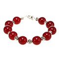 Silver Carnelian Agate Floral Bead Bracelet (Thailand)