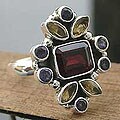 Sterling Silver Garnet/ Citrine 'Splendor' Cocktail Ring (India)