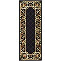 Hand-hooked Trellis Black Wool Rug (3' x 12')