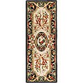 Hand-hooked Rooster Ivory/ Black Wool Runner (3' x 8')