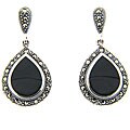 Sterling Silver Marcasite and Black Onyx Teardrop Earrings